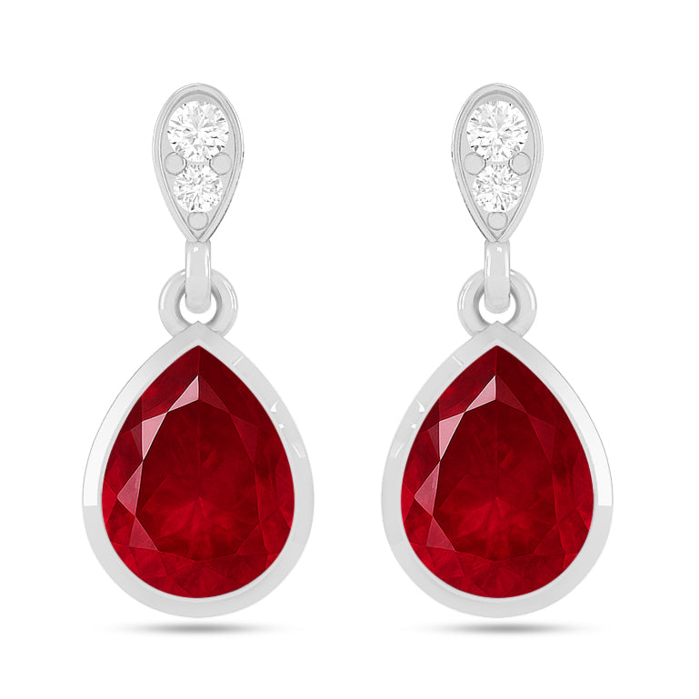 Pear Solitaire Drop Earrings | 925 Sterling Silver Birthstone Stud Earrings | Diamond Accent Gemstone Earrings | 15 Birthstone Options | Gift for Women
