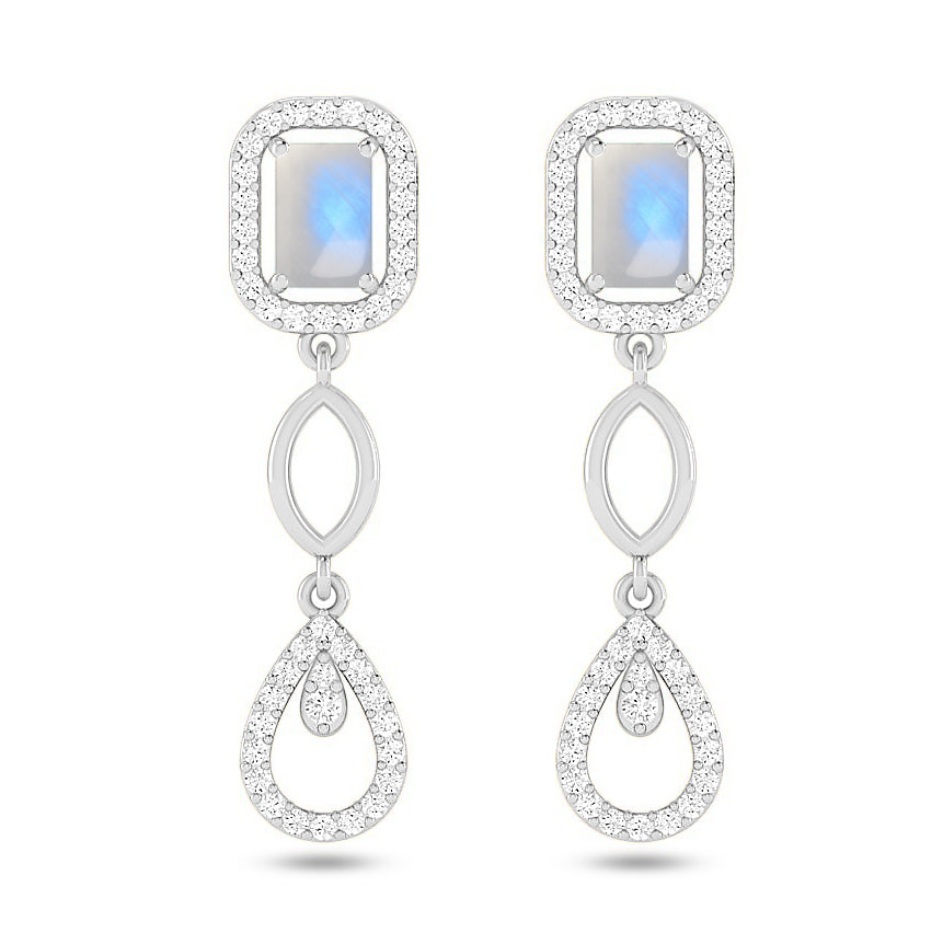 Geometric Halo Drop Earrings | 925 Sterling Silver Birthstone Stud Earrings | Diamond Accent Gemstone Earrings | 15 Birthstone Options | Gift for Women Geometric Halo Drop Earrings