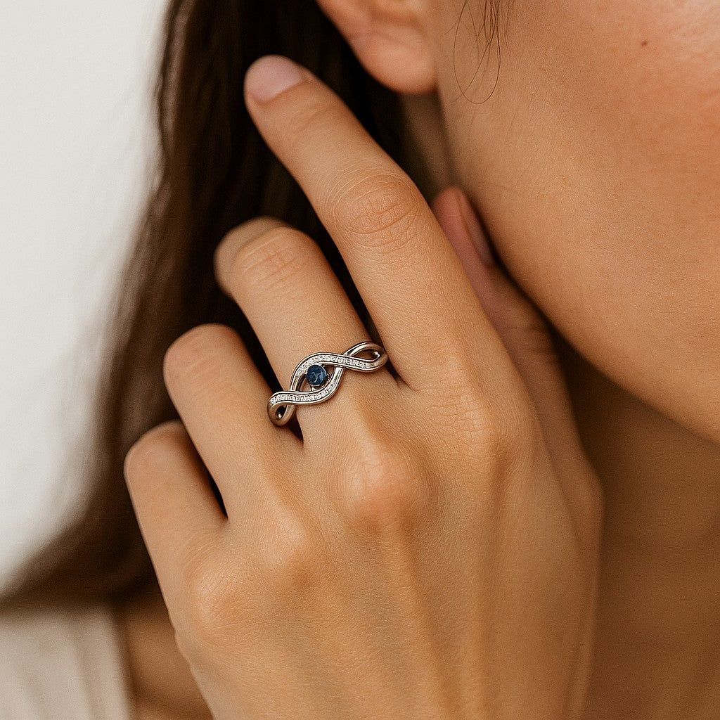 Infinity Ring | Sterling Silver Birthstone Ring | Genuine Gemstone & Diamond Studded Ring | Personalized Promise Ring | Gift for Her
