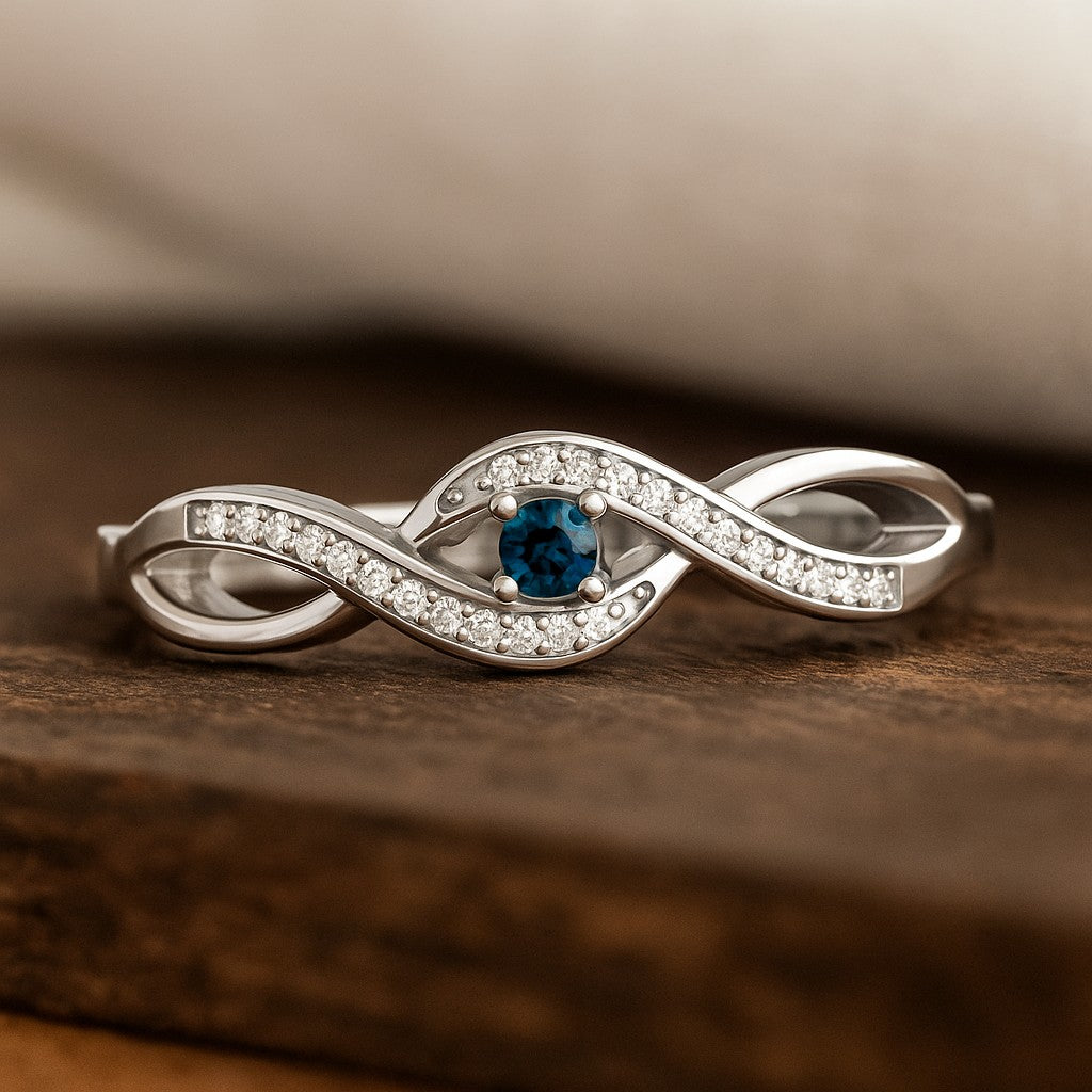 Infinity Ring | Sterling Silver Birthstone Ring | Genuine Gemstone & Diamond Studded Ring | Personalized Promise Ring | Gift for Her