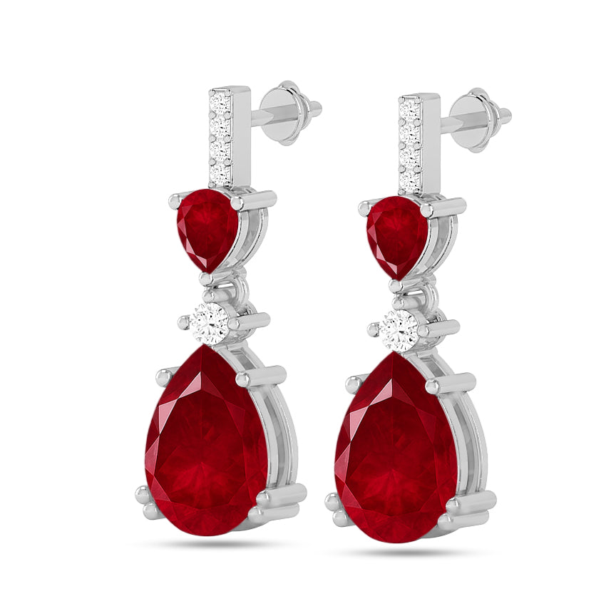 Three-Stone Drop Earrings | 925 Sterling Silver Birthstone Stud Earrings | Diamond Accent Gemstone Earrings | 15 Birthstone Options | Gift for Women