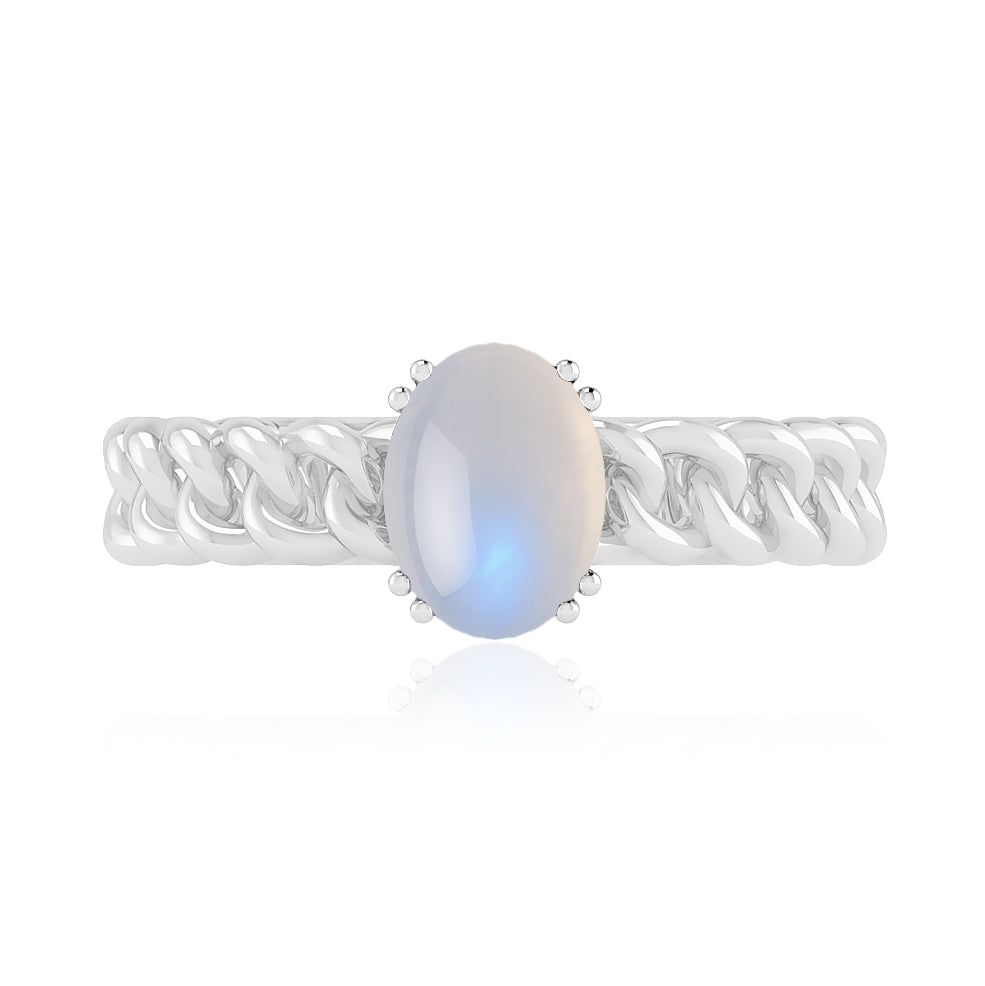 Chain Link Solitaire Ring | Sterling Silver Birthstone Ring | Genuine Gemstone Studded Ring | Personalized Promise Ring | Gift for Her