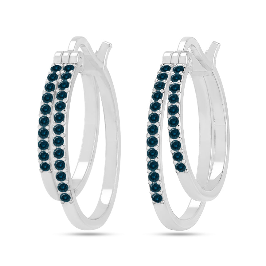Double Row Hoop Earrings | 925 Sterling Silver Birthstone Stud Earrings | Diamond Accent Gemstone Earrings | 15 Birthstone Options | Gift for Women