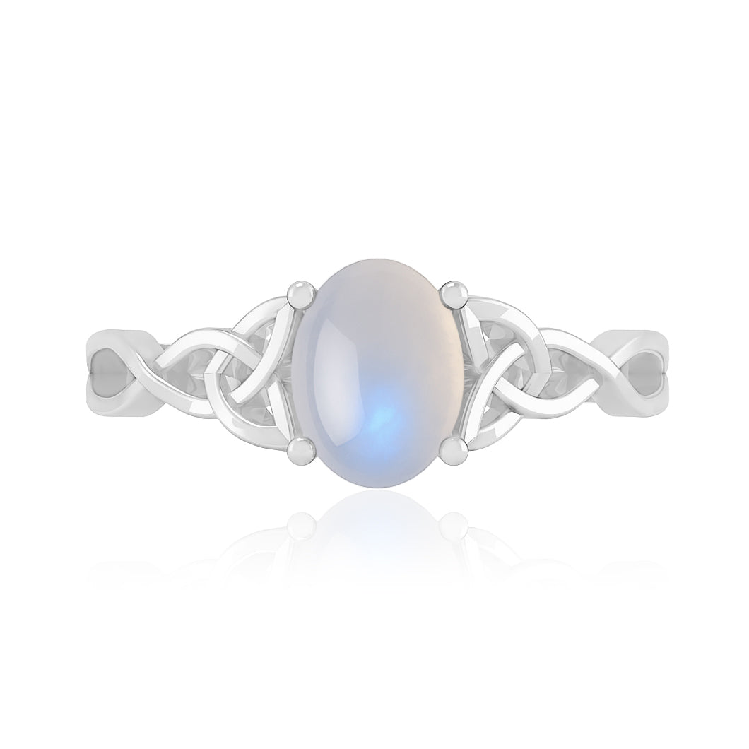 Celtic Knot Oval Solitaire Ring | Sterling Silver Birthstone Ring | Genuine Gemstone Studded Ring | Personalized Promise Ring | Gift for Her