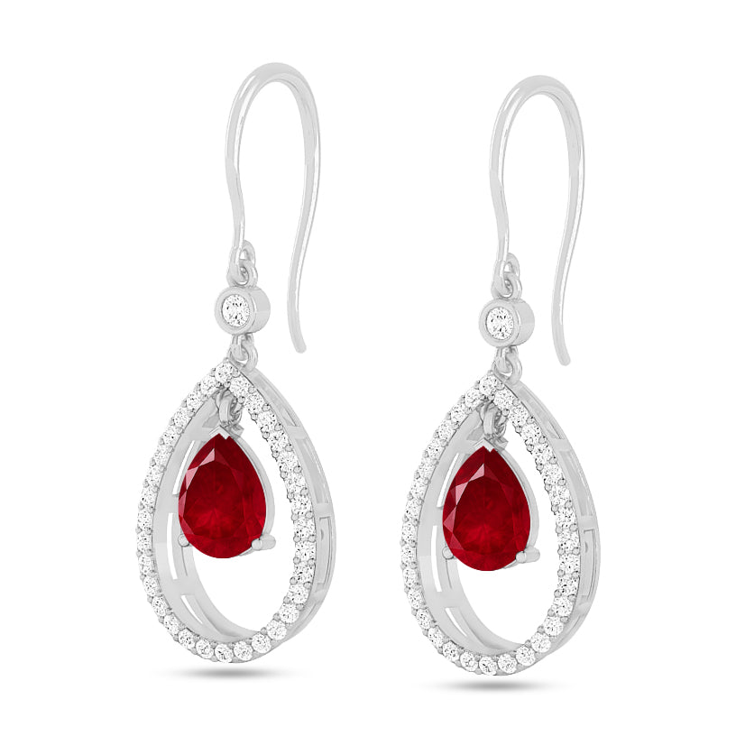 Floating Pear Drop Earrings | 925 Sterling Silver Birthstone Stud Earrings | Diamond Accent Gemstone Earrings | 15 Birthstone Options | Gift for Women