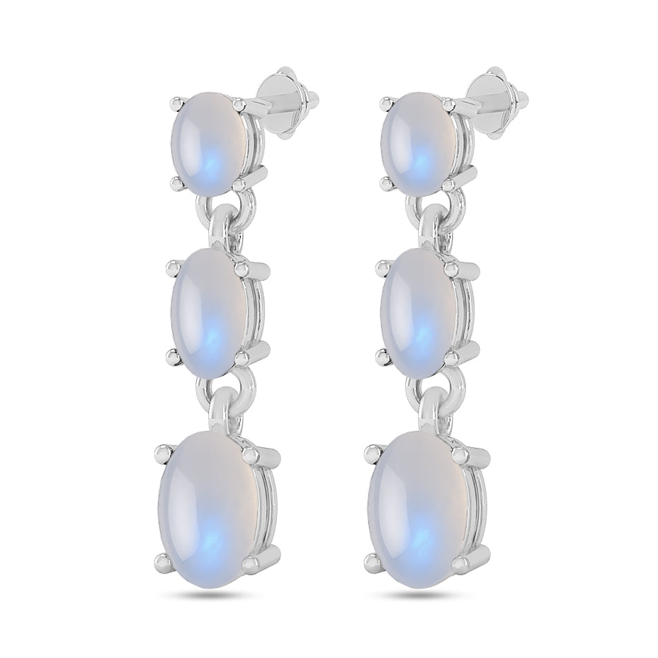 Three-Stone Drop Earrings | 925 Sterling Silver Birthstone Stud Earrings | Diamond Accent Gemstone Earrings | 15 Birthstone Options | Gift for Women