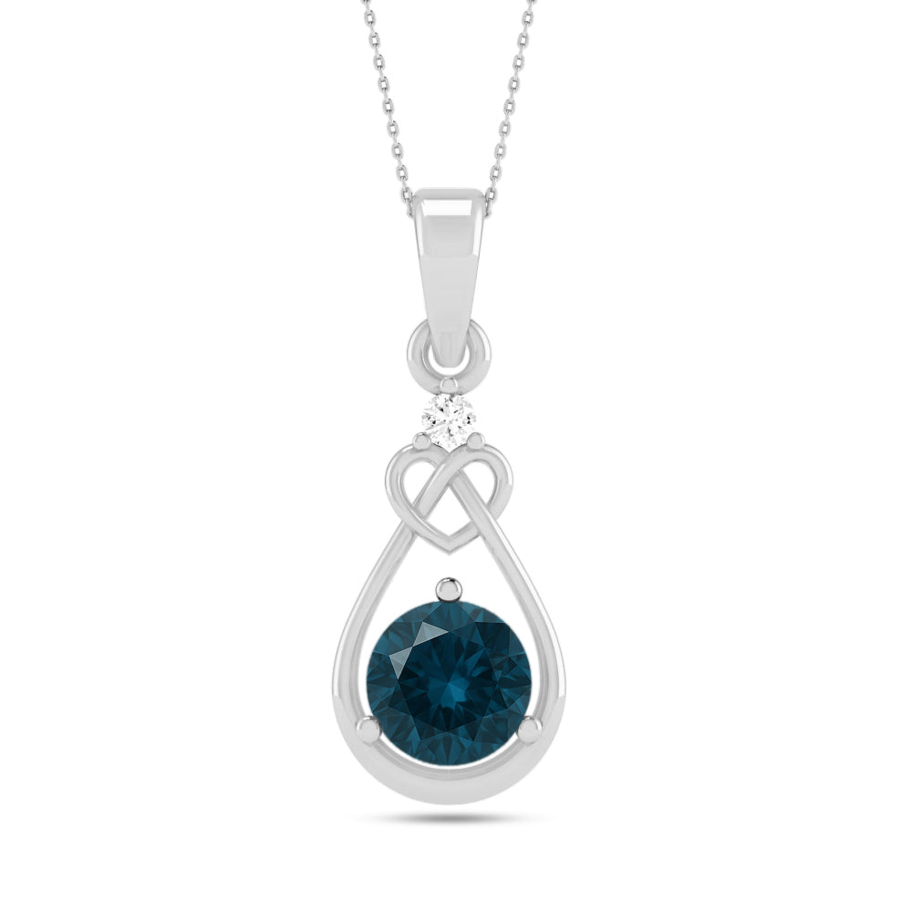 Heart Knot Teardrop Pendant | Sterling Silver Birthstone Necklace | Diamond Accent | Adjustable Chain | 15 Gemstone Choices