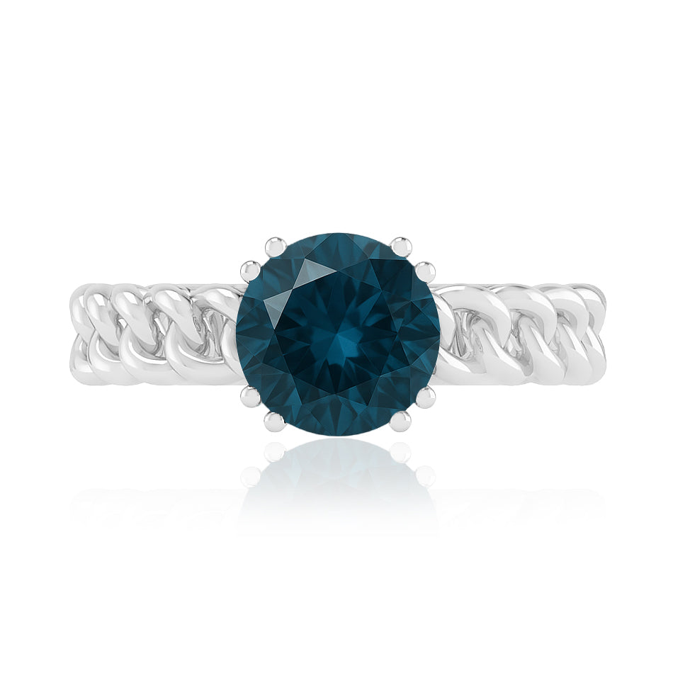 Chain Link Solitaire Ring | Sterling Silver Birthstone Ring | Genuine Gemstone & Diamond Studded Ring | Personalized Promise Ring | Gift for Her