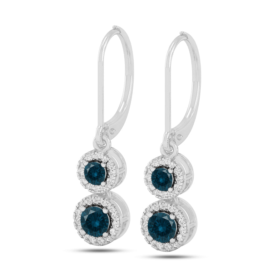 Double Halo Lever back Drop Earrings | 925 Sterling Silver Birthstone Stud Earrings | Diamond Accent Gemstone Earrings | 15 Birthstone Options | Gift for Women