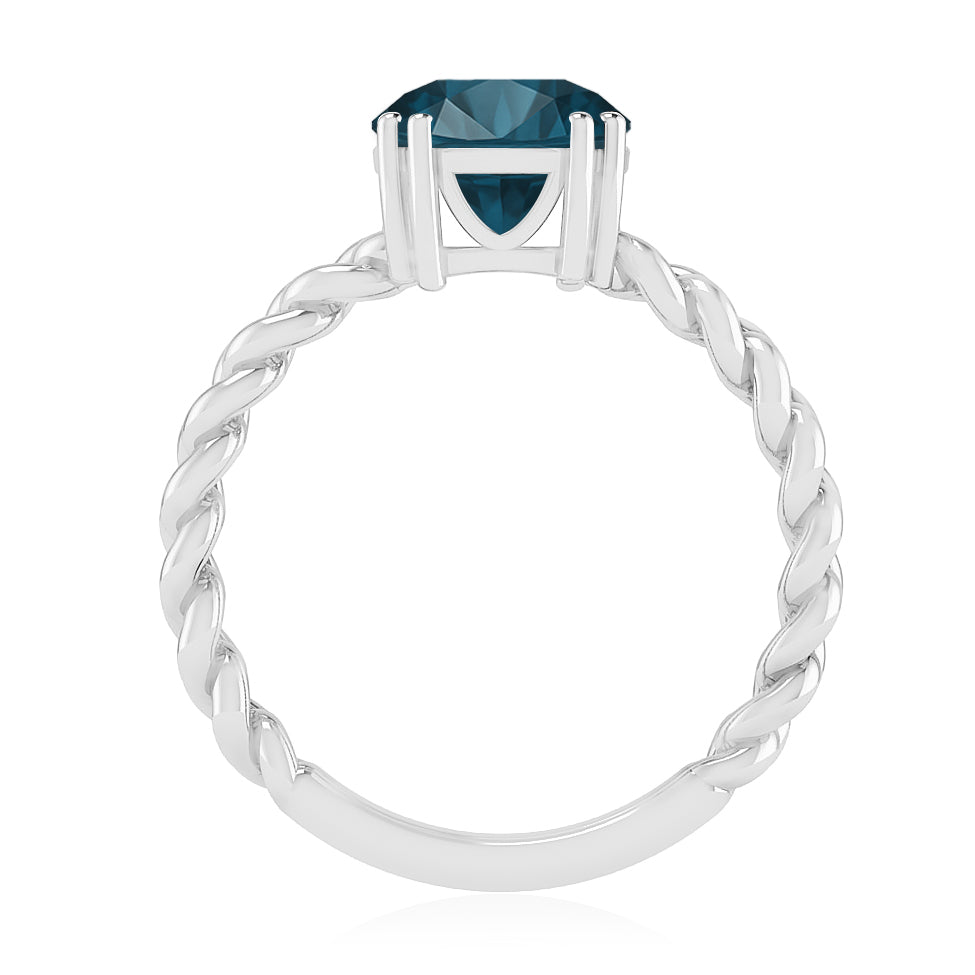 Chain Link Solitaire Ring | Sterling Silver Birthstone Ring | Genuine Gemstone & Diamond Studded Ring | Personalized Promise Ring | Gift for Her