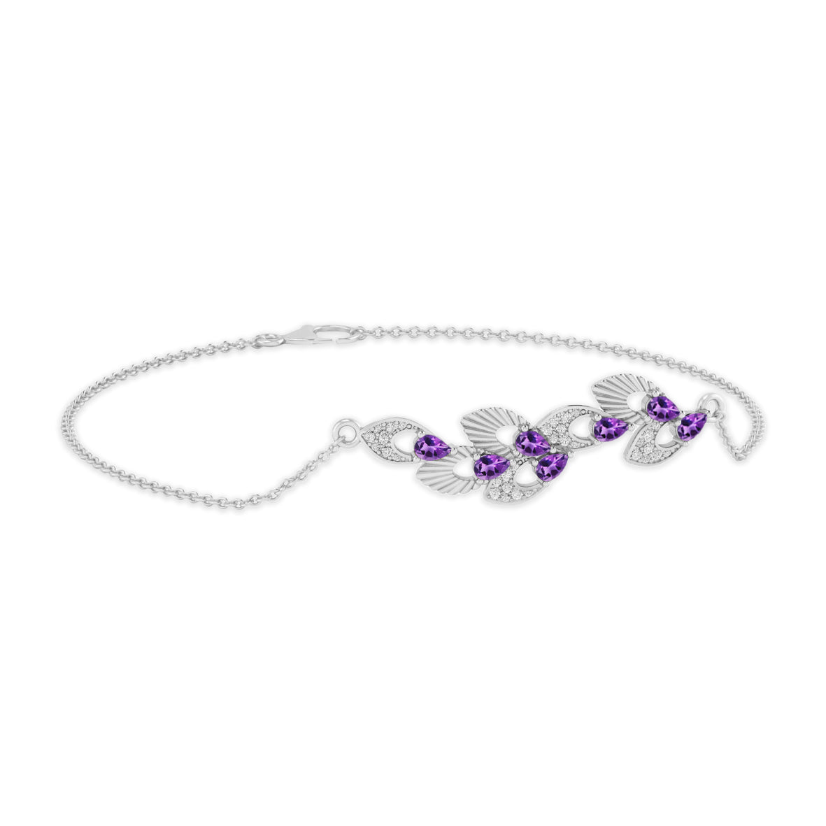 Floral Vine Bracelet Centerpiece | Sterling Silver Birthstone Bracelet | Adjustable Chain | 15 Gemstone Choices | Personalized Gemstone Bracelet Floral Vine Bracelet Canter piece