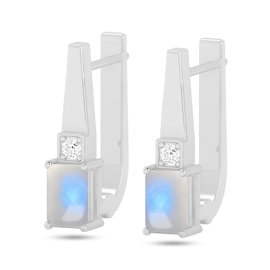 Lever back Drop Earrings | 925 Sterling Silver Birthstone Stud Earrings | Diamond Accent Gemstone Earrings | 15 Birthstone Options | Gift for Women