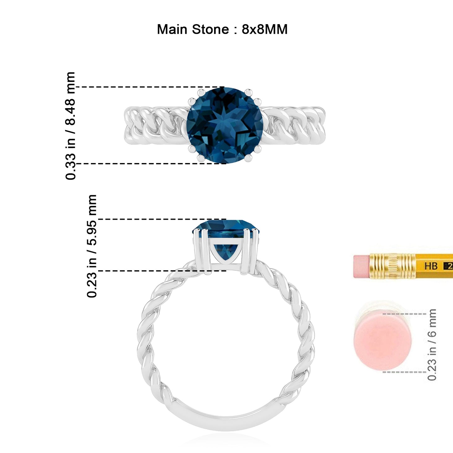 Chain Link Solitaire Ring | Sterling Silver Birthstone Ring | Genuine Gemstone & Diamond Studded Ring | Personalized Promise Ring | Gift for Her