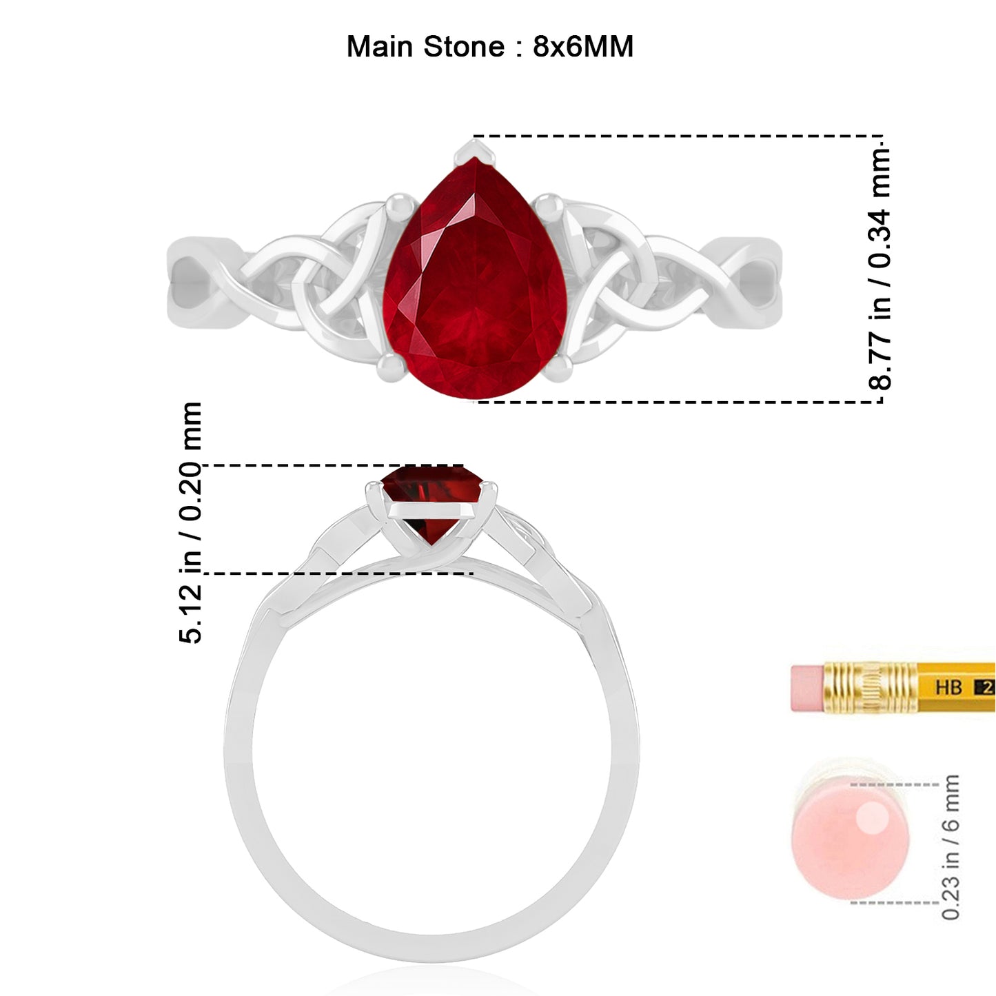Celtic Knot Pear Solitaire Ring | Sterling Silver Birthstone Ring | Genuine Gemstone Studded Ring | Personalized Promise Ring | Gift for Her