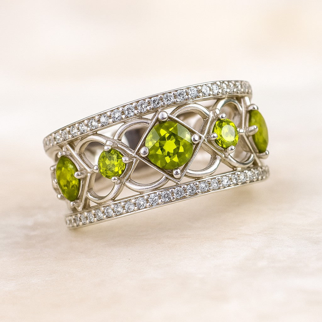 Celtic Knot Wide Band Ring | Sterling Silver Birthstone Ring | Genuine Gemstone & Diamond Studded Ring | Personalized Promise Ring | Gift for Her