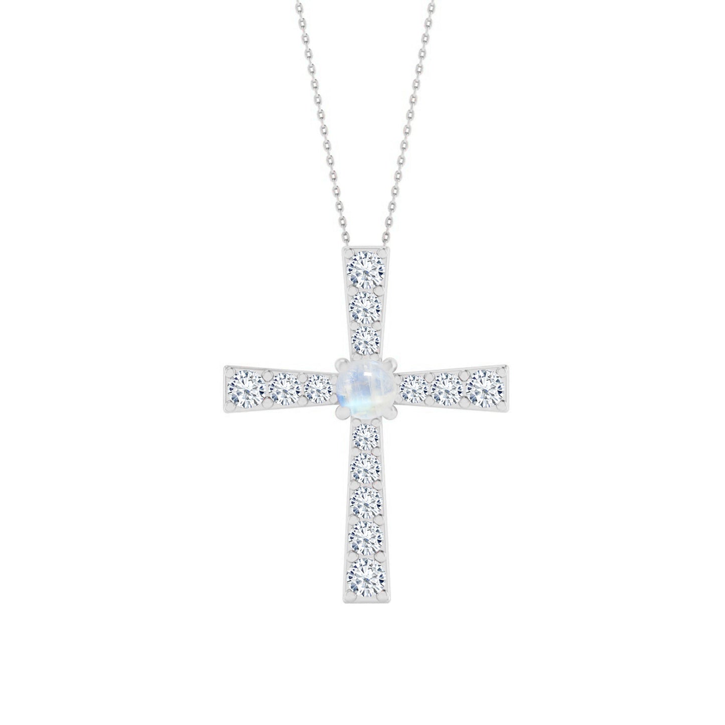 Cross Pendant | Sterling Silver Birthstone Necklace | Diamond Accent | Adjustable Chain | 15 Gemstone Choices