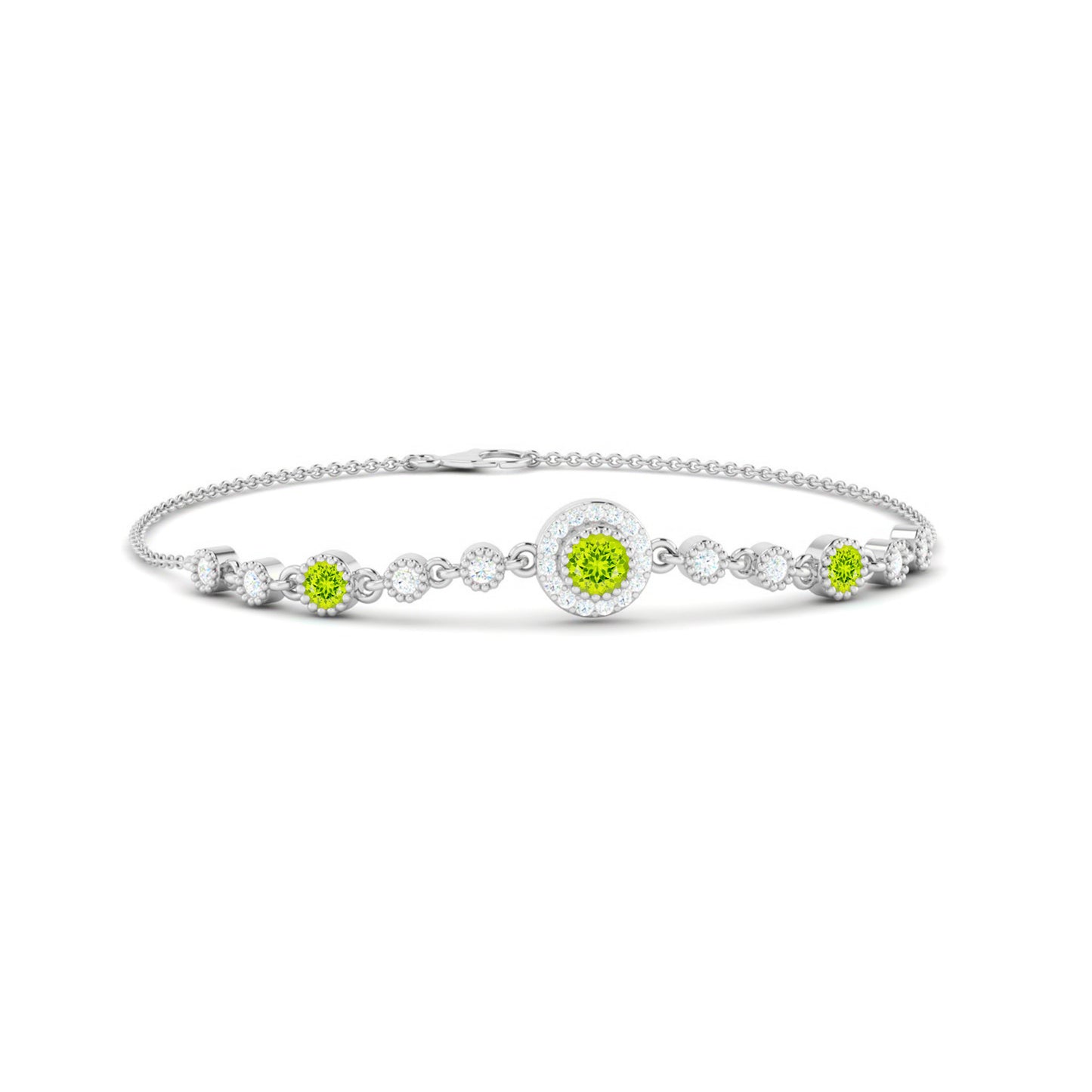 Halo Station Bracelet | Sterling Silver Birthstone Bracelet | Adjustable Chain | 15 Gemstone Choices | Personalized Gemstone Bracelet