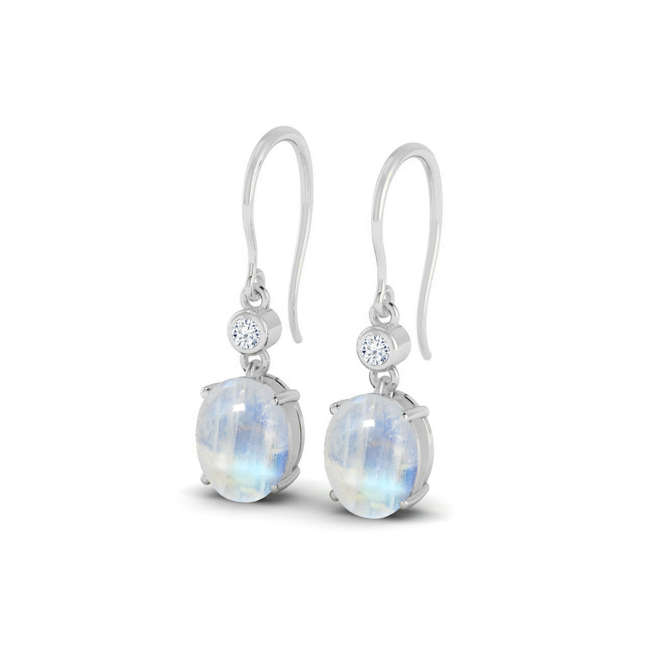 French Hook Drop Earrings | 925 Sterling Silver Birthstone Stud Earrings | Diamond Accent Gemstone Earrings | 15 Birthstone Options | Gift for Women