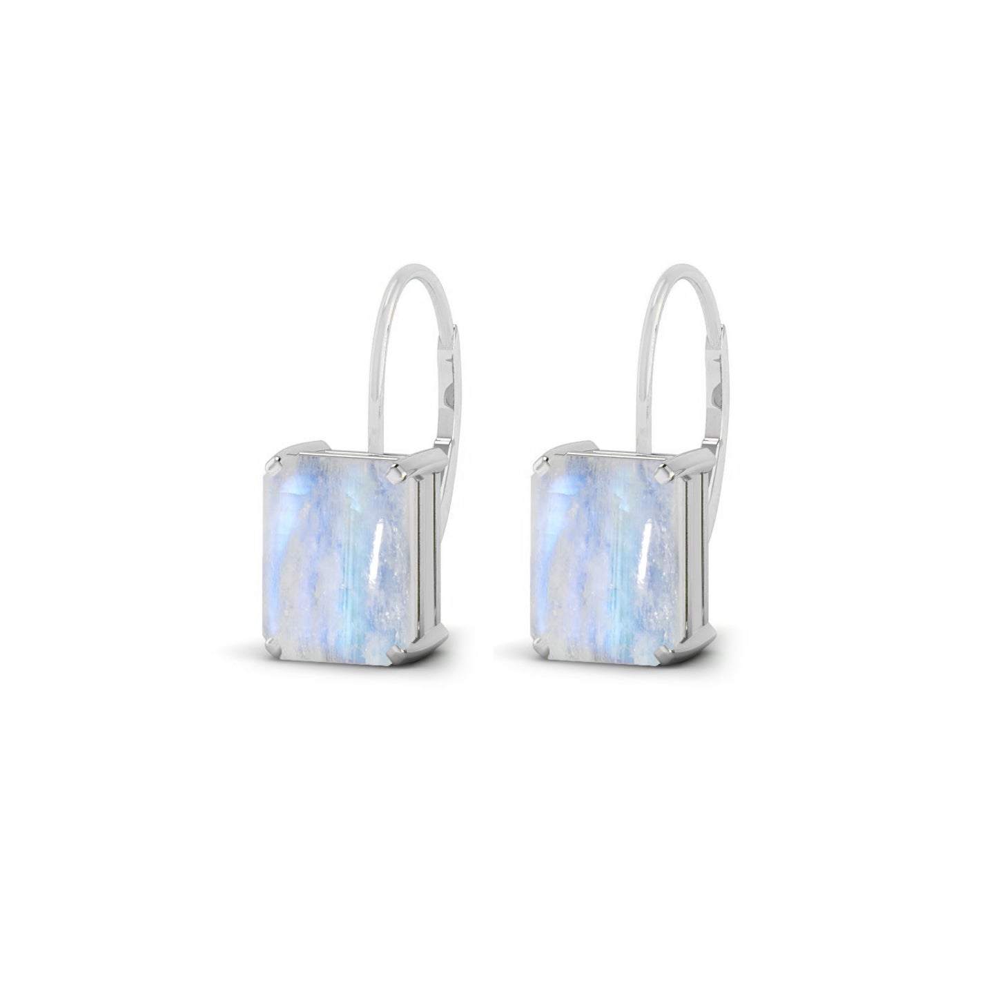 Emerald Cut Lever back Earrings | 925 Sterling Silver Birthstone Stud Earrings | Diamond Accent Gemstone Earrings | 15 Birthstone Options | Gift for Women
