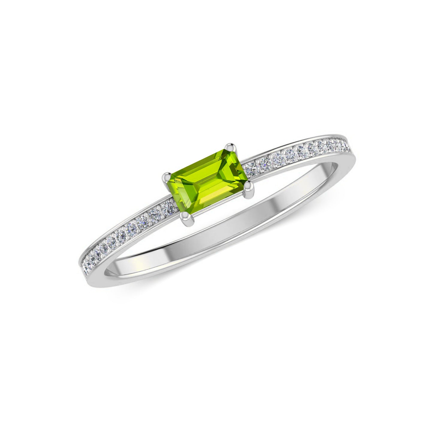 Baguette Solitaire Ring | Sterling Silver Birthstone Ring | Genuine Gemstone & Diamond Studded Ring | Personalized Promise Ring | Gift for Her