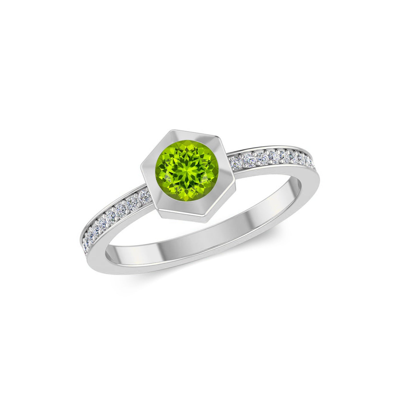 Hexagon Bezel Solitaire Ring | Bezel Halo Solitaire Ring | Sterling Silver Birthstone Ring | Genuine Gemstone & Diamond Studded Ring | Personalized Promise Ring | Gift for Her