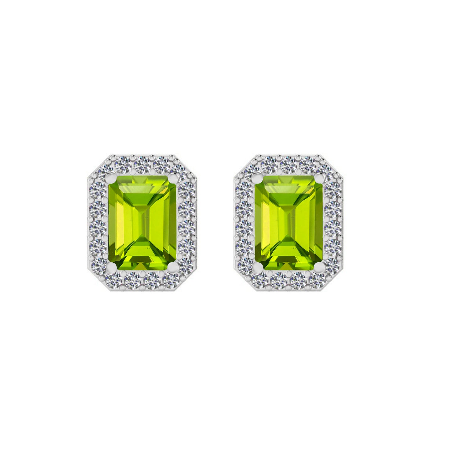 Emerald Cut Halo Stud Earrings | 925 Sterling Silver Birthstone Stud Earrings | Diamond Accent Gemstone Earrings | 15 Birthstone Options | Gift for Women