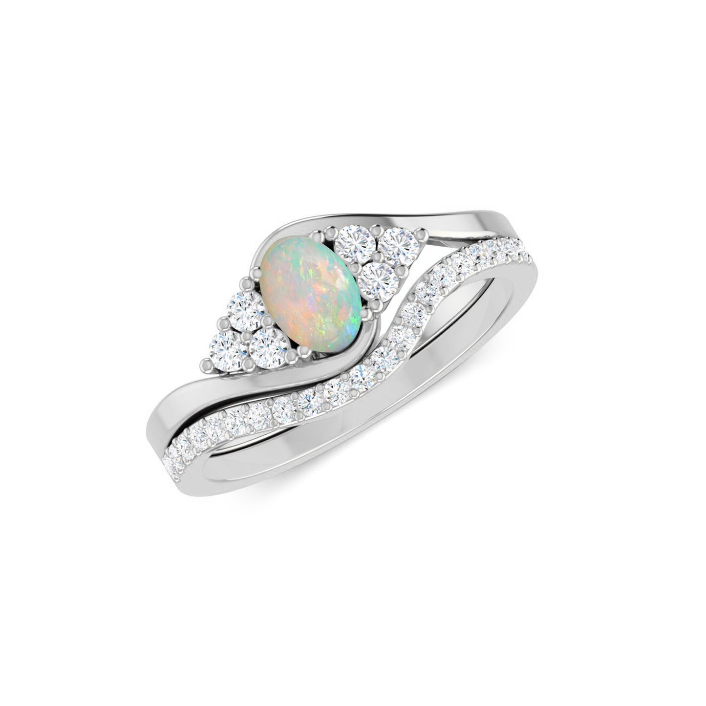Curved Wedding Band | Sterling Silver Birthstone Ring | Genuine Gemstone & Diamond Studded Ring | Personalized Promise Ring | Gift for Her