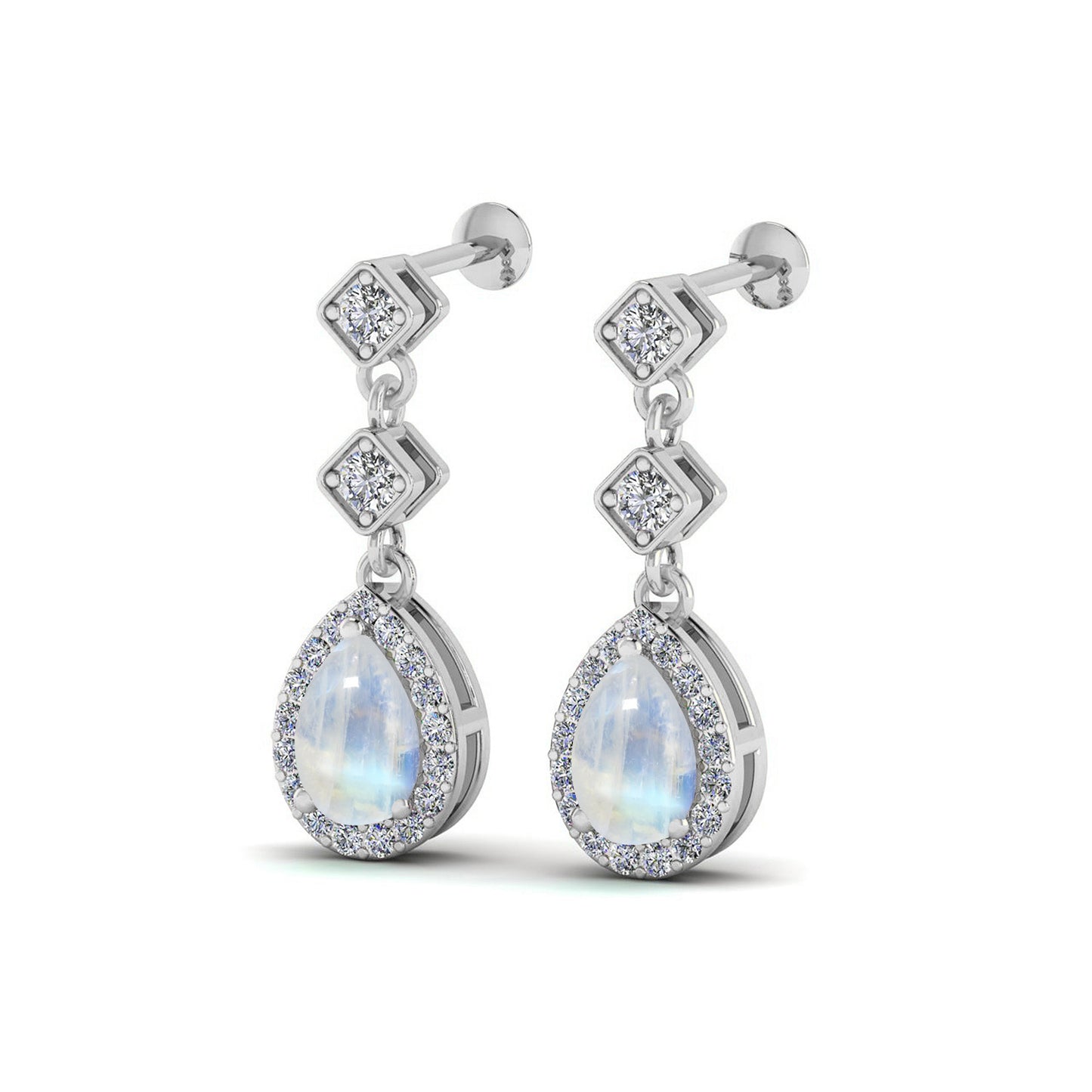 Halo Drop Earrings | 925 Sterling Silver Birthstone Stud Earrings | Diamond Accent Gemstone Earrings | 15 Birthstone Options | Gift for Women