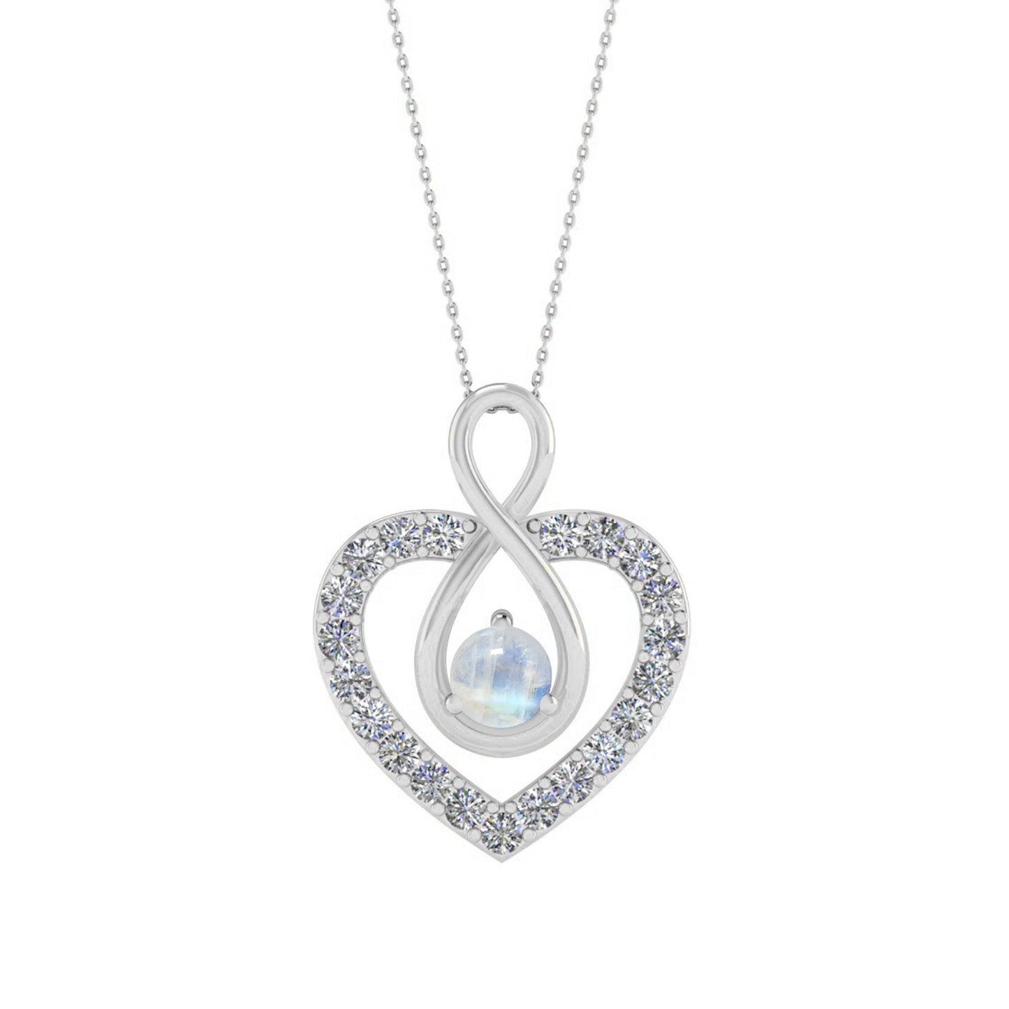 Infinity Heart Pendant | Sterling Silver Birthstone Necklace | Diamond Accent | Adjustable Chain | 15 Gemstone Choices