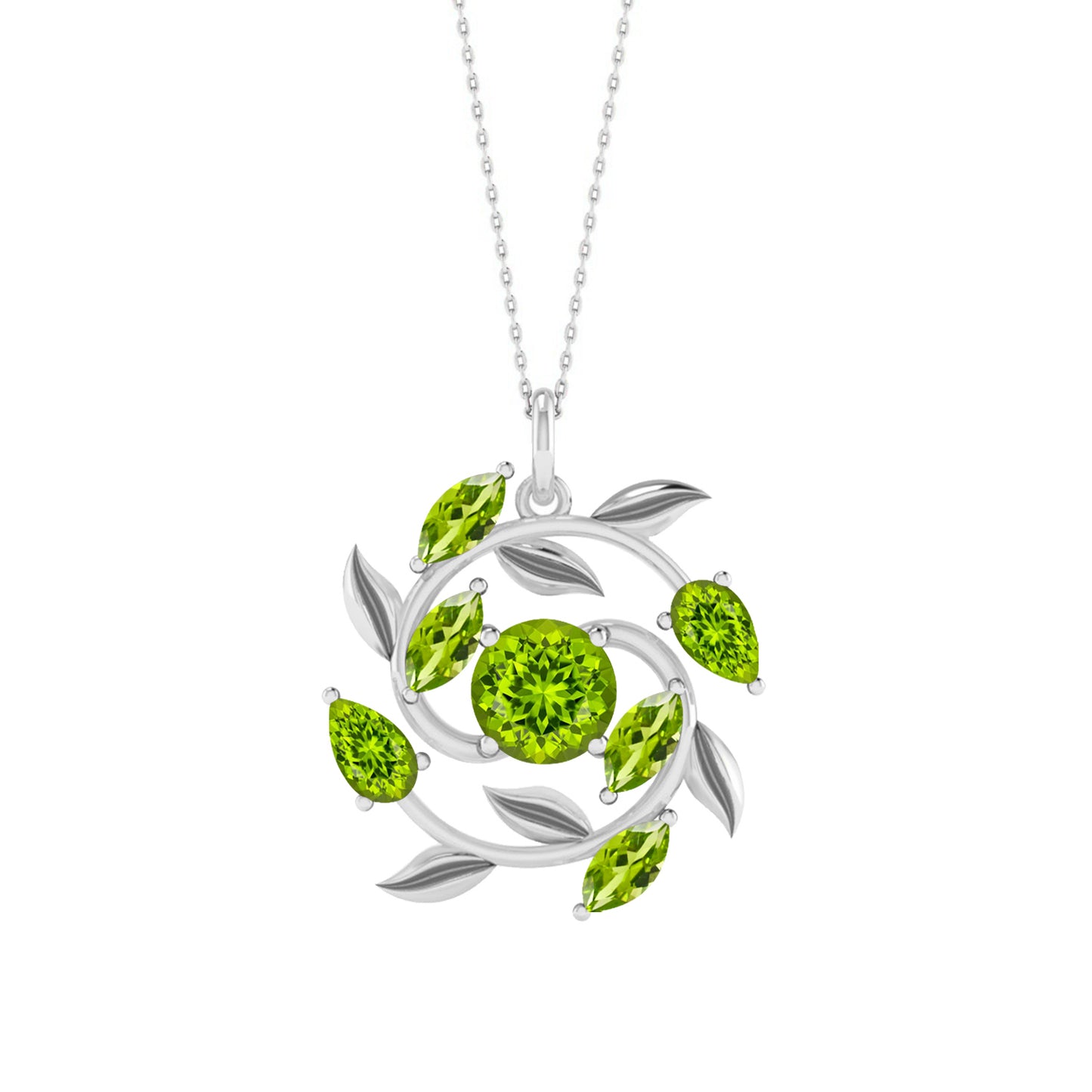 Floral Vine Style Gemstone Pendant | Sterling Silver Birthstone Necklace | Adjustable Chain | 15 Gemstone Choices | Personalized Gemstone Pendant