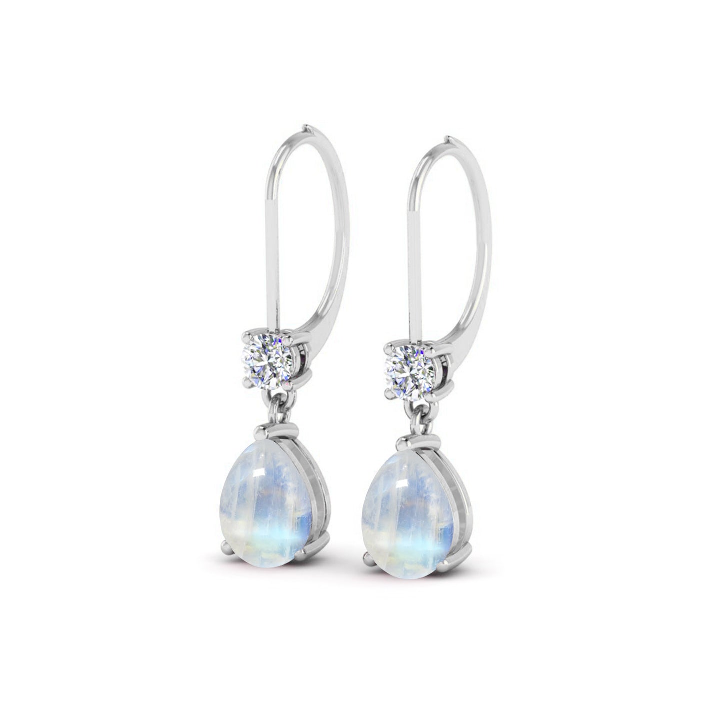 Pear Drop Lever back Earrings | 925 Sterling Silver Birthstone Stud Earrings | Diamond Accent Gemstone Earrings | 15 Birthstone Options | Gift for Women