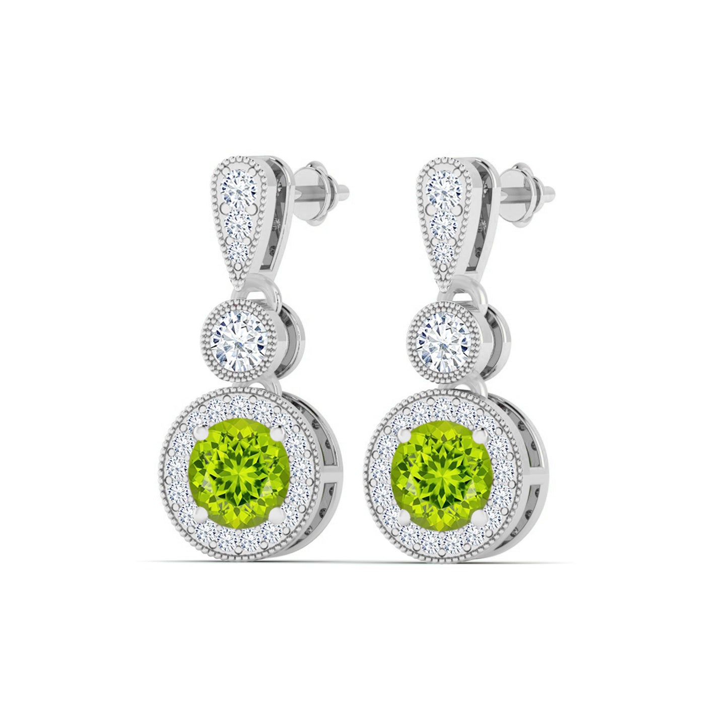 Three-Tier Halo Drop Earrings | 925 Sterling Silver Birthstone Stud Earrings | Diamond Accent Gemstone Earrings | 15 Birthstone Options | Gift for Women