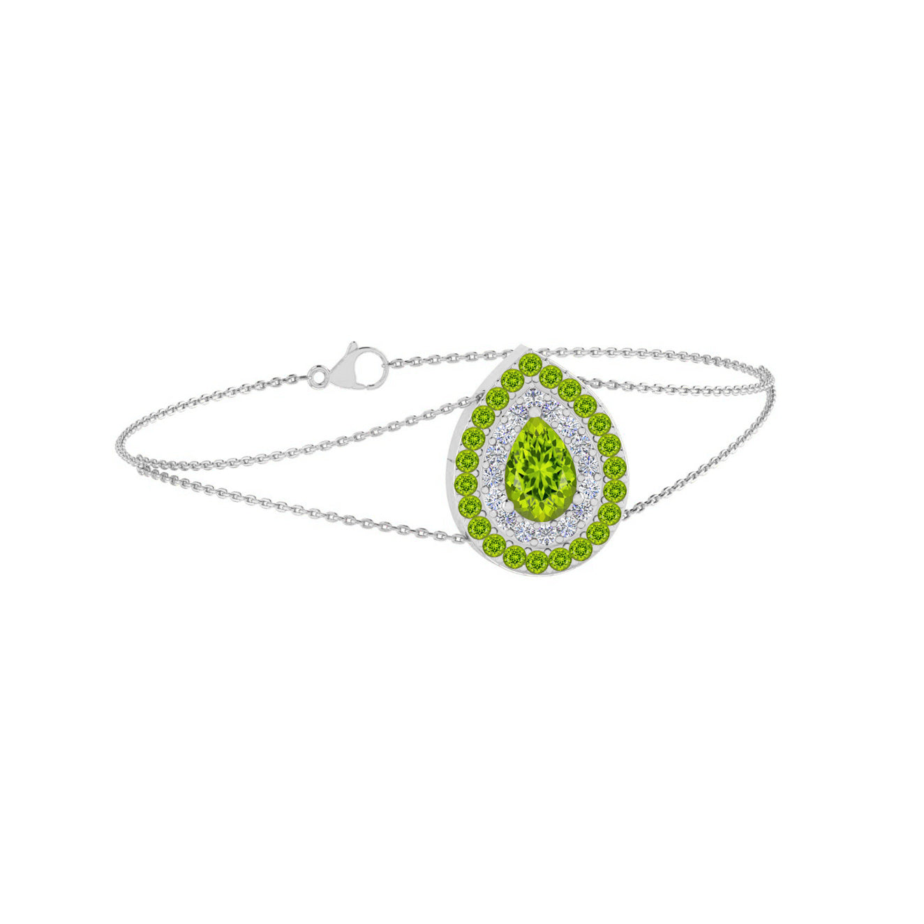 Pear Double Halo Jewelry Component | Sterling Silver Birthstone Bracelet | Adjustable Chain | 15 Gemstone Choices | Personalized Gemstone Bracelet
