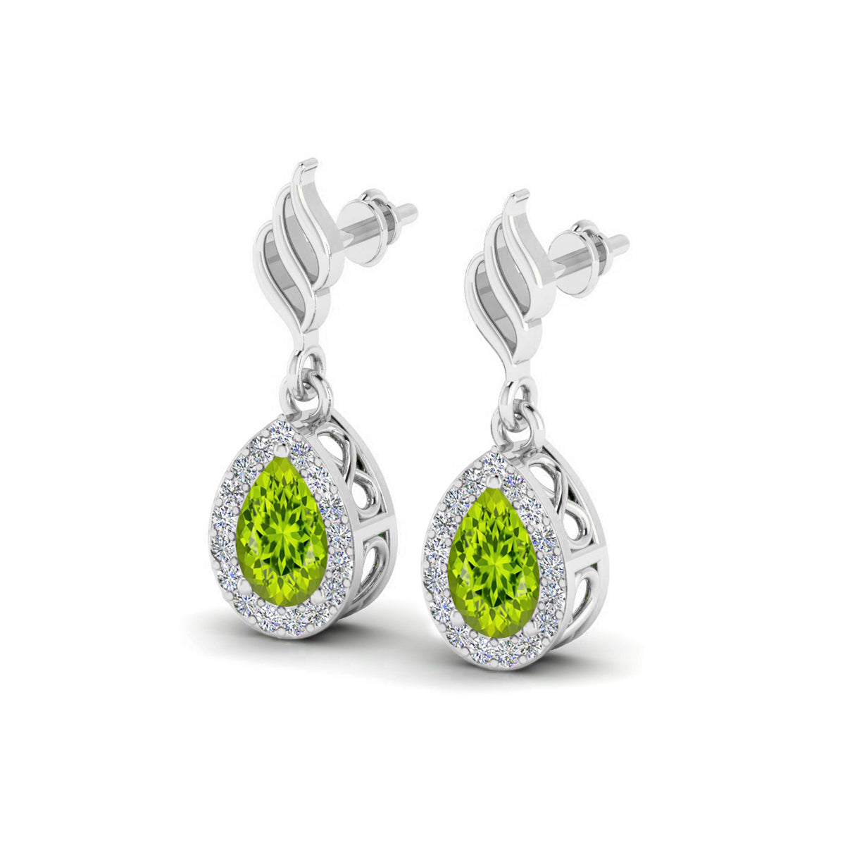 Flame (Floral Swirl) Hook | 925 Sterling Silver Birthstone Stud Earrings | Diamond Accent Gemstone Earrings | 15 Birthstone Options | Gift for Women