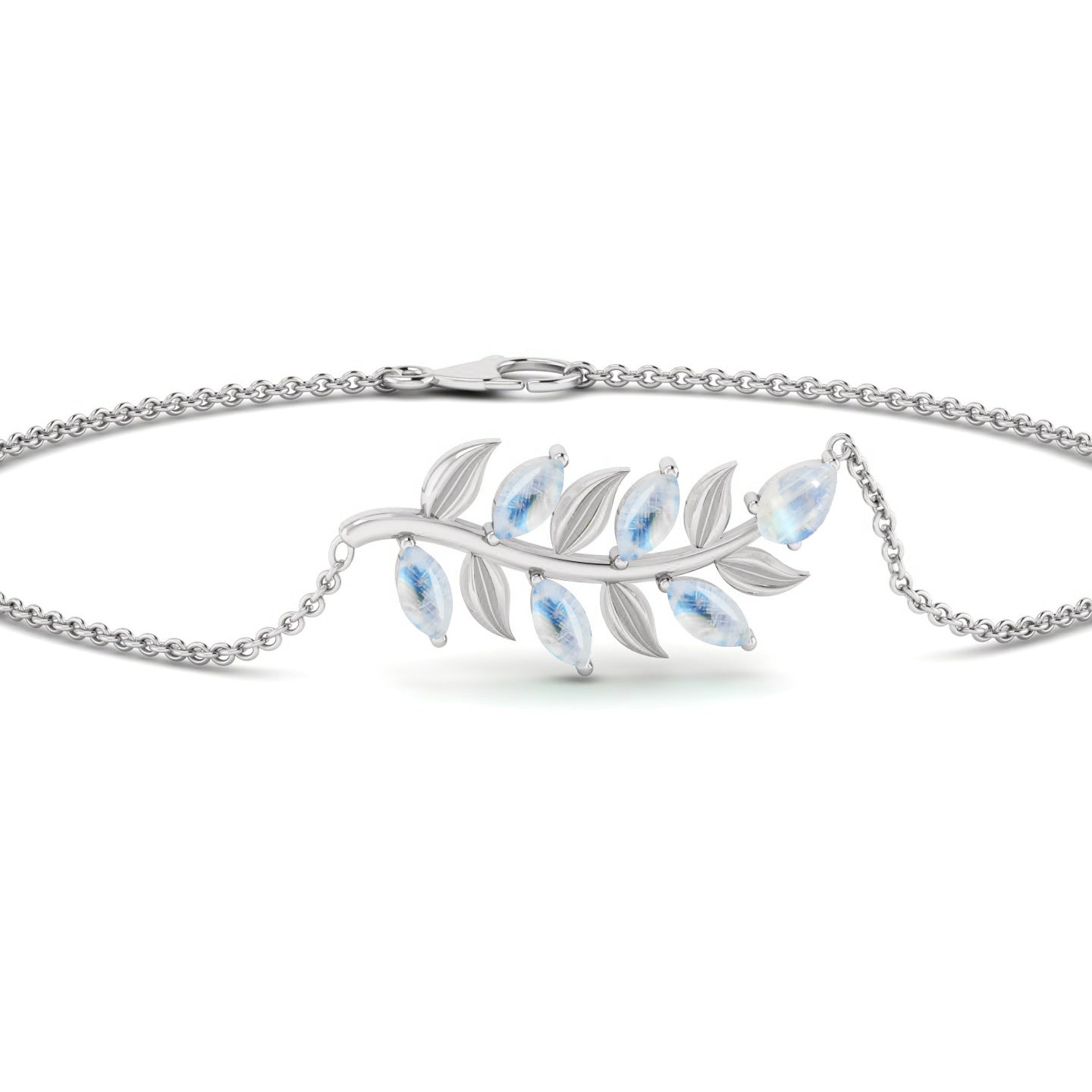 Leaf Vine Bracelet | Sterling Silver Birthstone Bracelet | Adjustable Chain | 15 Gemstone Choices | Personalized Gemstone Bracelet