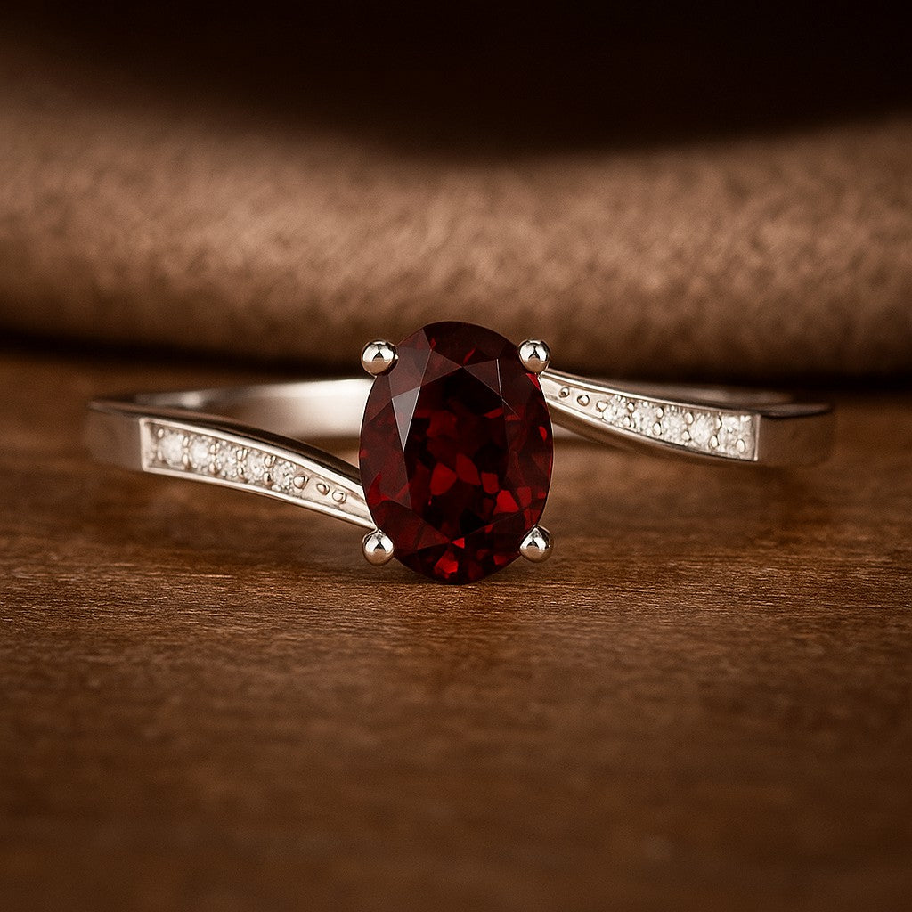 Oval Solitaire Ring | Sterling Silver Birthstone Ring | Genuine Gemstone & Diamond Studded Ring | Personalized Promise Ring | Gift for Her