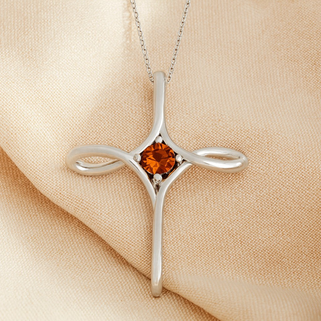 Infinity Cross Pendant | Sterling Silver Birthstone Necklace | Adjustable Chain | 15 Gemstone Choices | Personalized Gemstone Pendant
