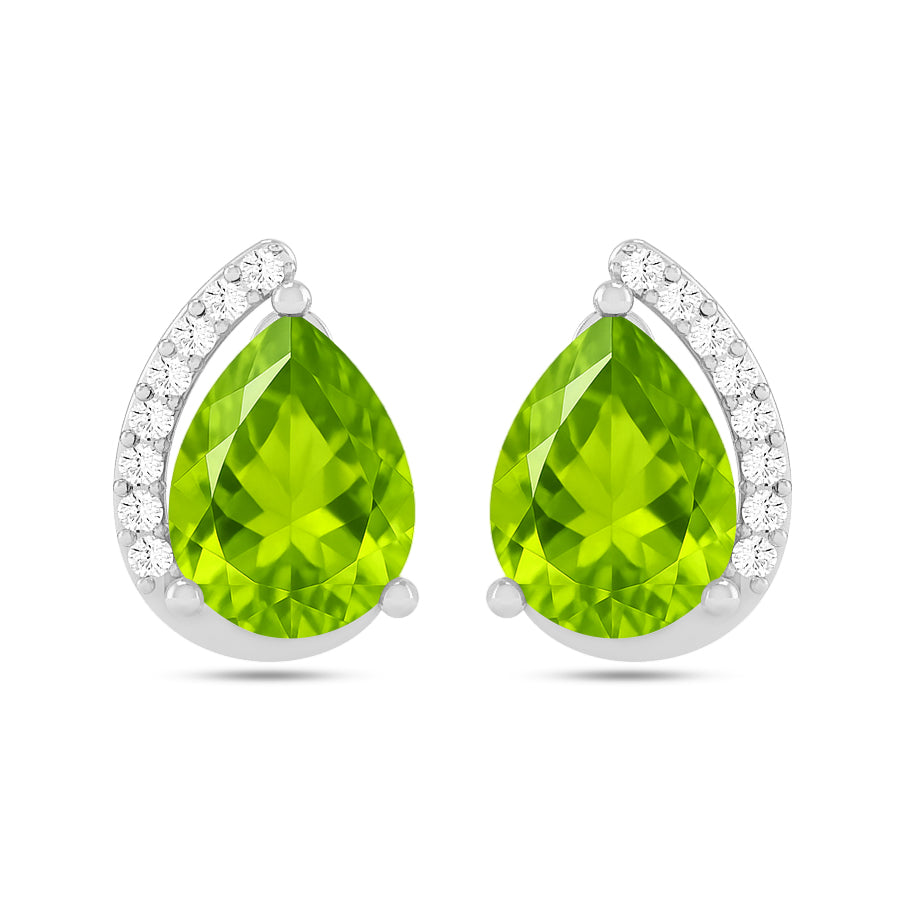 Pear Solitaire Stud Earrings | 925 Sterling Silver Birthstone Stud Earrings | Diamond Accent Gemstone Earrings | 15 Birthstone Options | Gift for Women