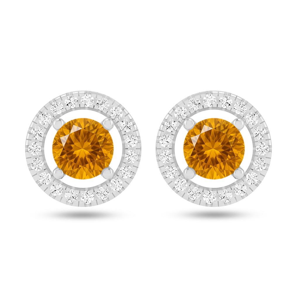 Round Halo Stud Earrings | 925 Sterling Silver Birthstone Stud Earrings | Diamond Accent Gemstone Earrings | 15 Birthstone Options | Gift for Women