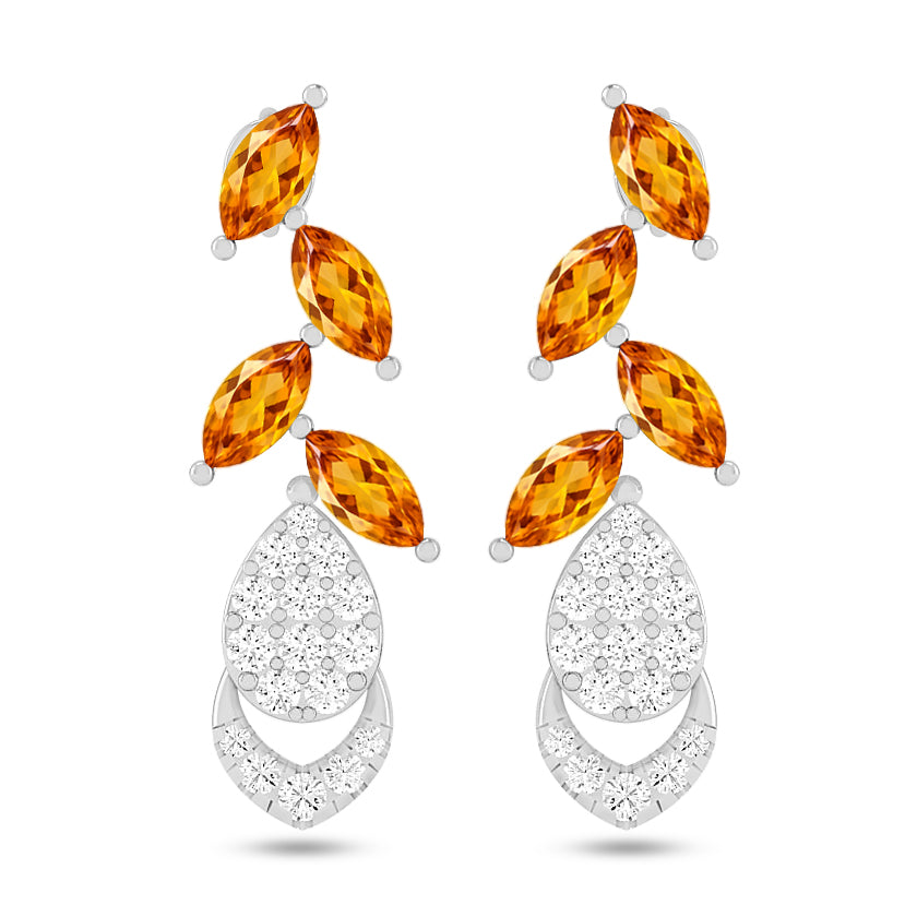 Nature-Inspired Leaf Drop Earrings | 925 Sterling Silver Birthstone Stud Earrings | Diamond Accent Gemstone Earrings | 15 Birthstone Options | Gift for Women