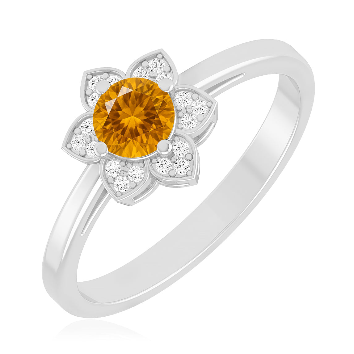 Floral Halo Solitaire Ring | Sterling Silver Birthstone Ring | Genuine Gemstone & Diamond Studded Ring | Personalized Promise Ring | Gift for Her