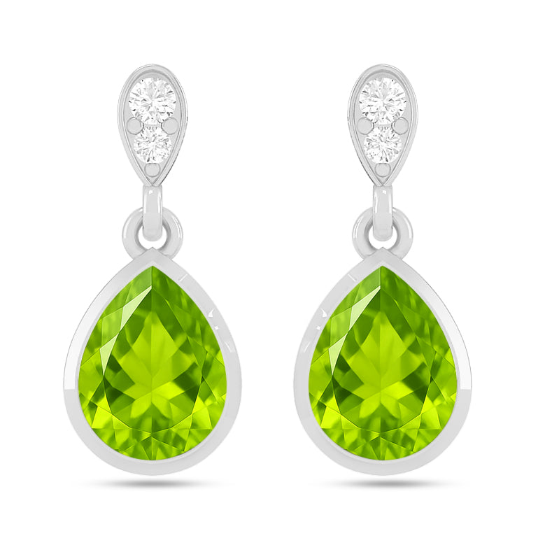Pear Solitaire Drop Earrings | 925 Sterling Silver Birthstone Stud Earrings | Diamond Accent Gemstone Earrings | 15 Birthstone Options | Gift for Women