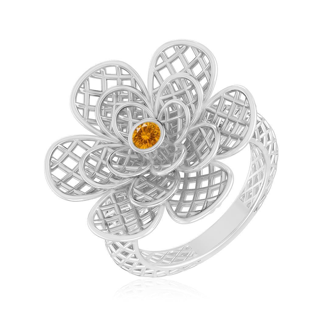 Floral Statement Ring | Sterling Silver Birthstone Ring | Genuine Gemstone & Diamond Studded Ring | Personalized Promise Ring | Gift for Her