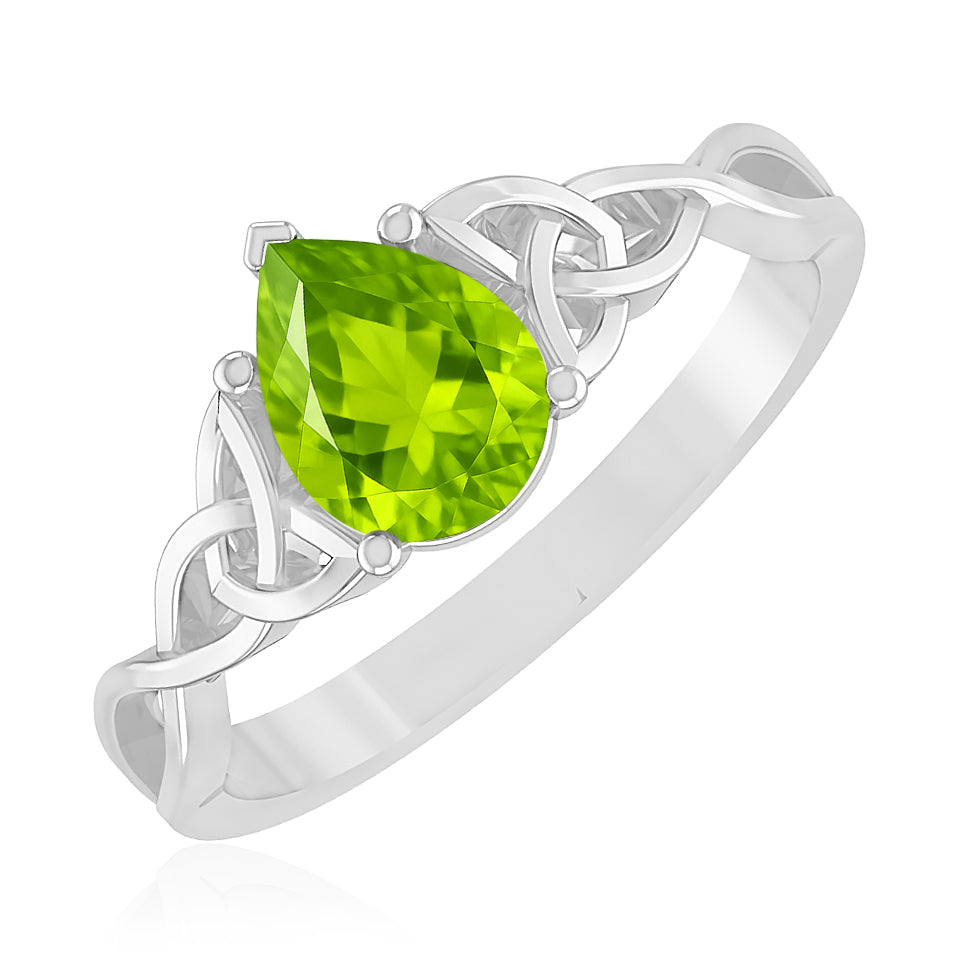 Celtic Knot Pear Solitaire Ring | Sterling Silver Birthstone Ring | Genuine Gemstone Studded Ring | Personalized Promise Ring | Gift for Her
