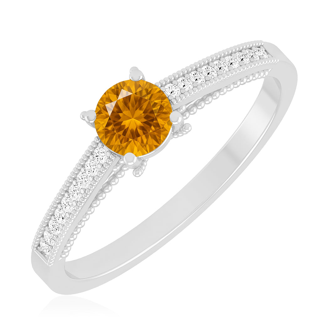 Milgrain Solitaire Ring | Sterling Silver Birthstone Ring | Genuine Gemstone & Diamond Studded Ring | Personalized Promise Ring | Gift for Her