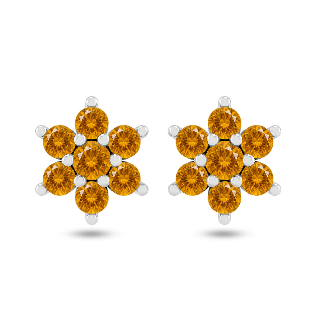 Floral Cluster Stud Earrings | 925 Sterling Silver Birthstone Stud Earrings | Diamond Accent Gemstone Earrings | 15 Birthstone Options | Gift for Women