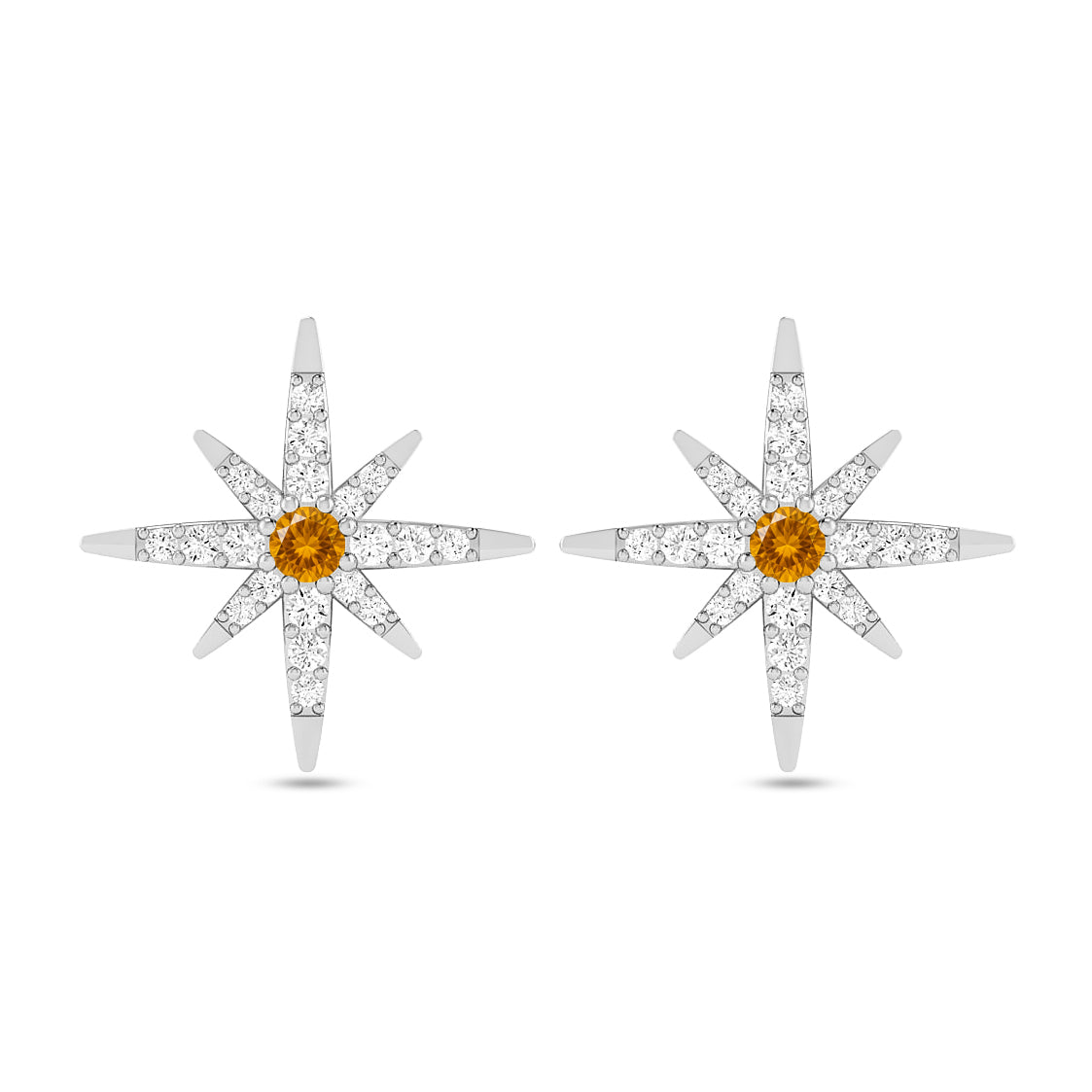 Celestial Starburst Stud Earrings | 925 Sterling Silver Birthstone Stud Earrings | Diamond Accent Gemstone Earrings | 15 Birthstone Options | Gift for Women