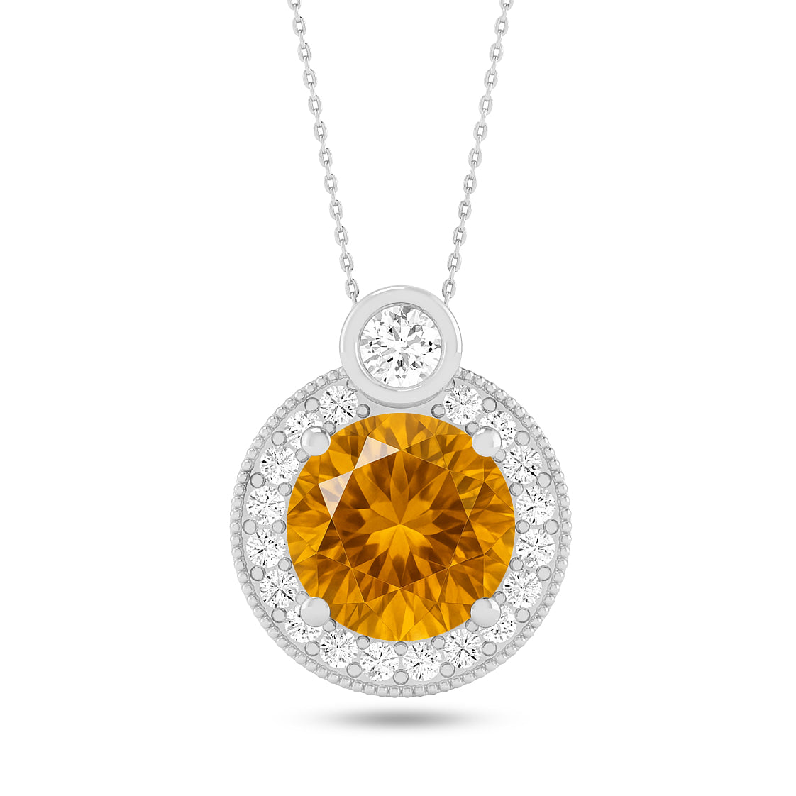 Round Halo Pendant | Starburst Pendant | Heart Knot Teardrop Pendant | Sterling Silver Birthstone Necklace | Diamond Accent | Adjustable Chain | 15 Gemstone Choices