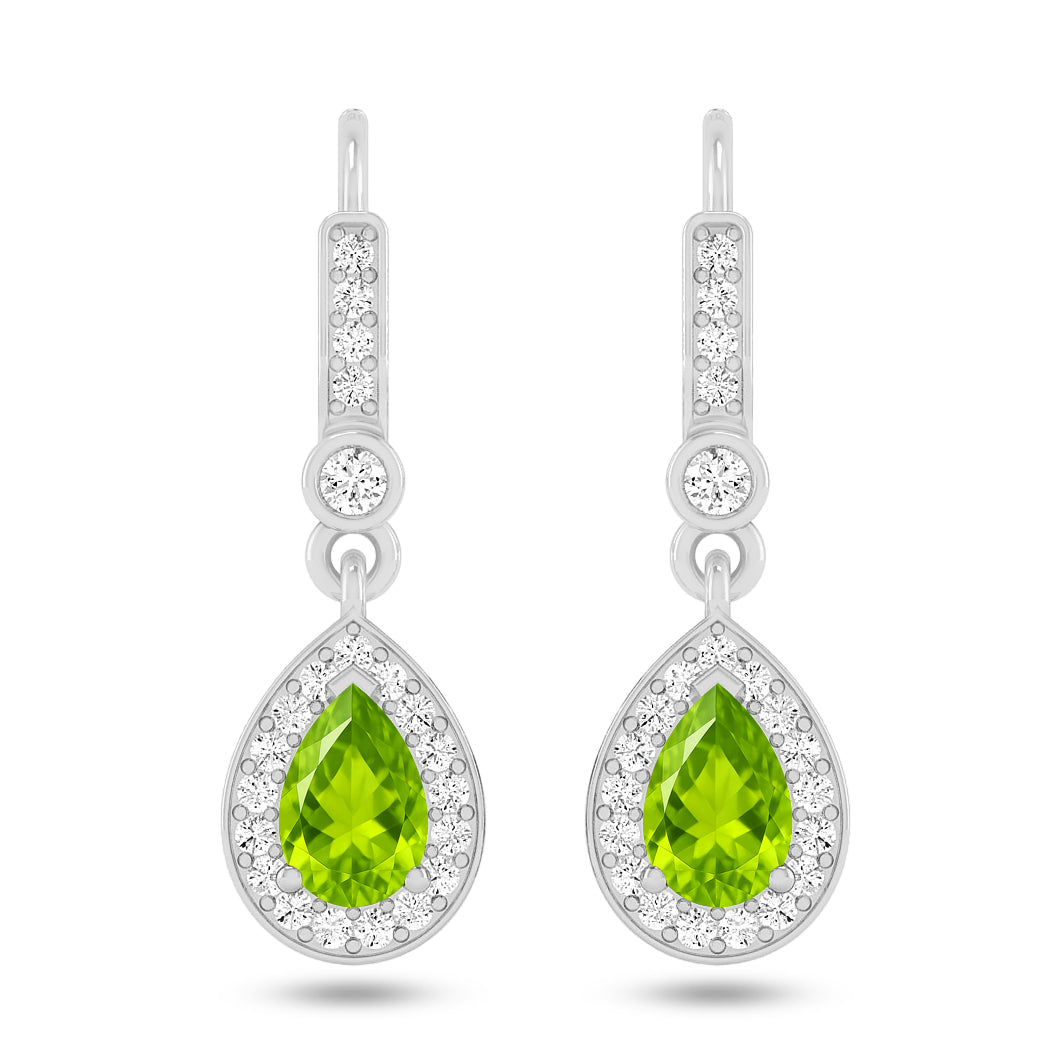 Pear Halo Drop Earrings | 925 Sterling Silver Birthstone Stud Earrings | Diamond Accent Gemstone Earrings | 15 Birthstone Options | Gift for Women