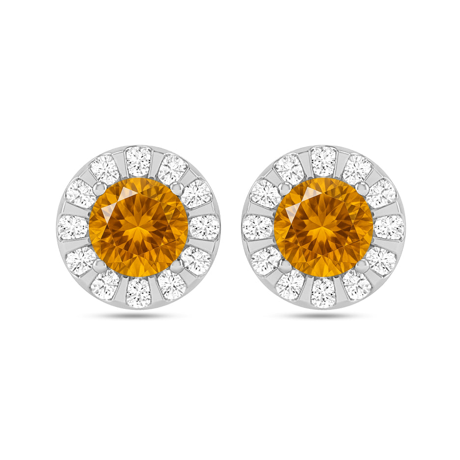 Sunburst Halo Stud Earrings | 925 Sterling Silver Birthstone Stud Earrings | Diamond Accent Gemstone Earrings | 15 Birthstone Options | Gift for Women